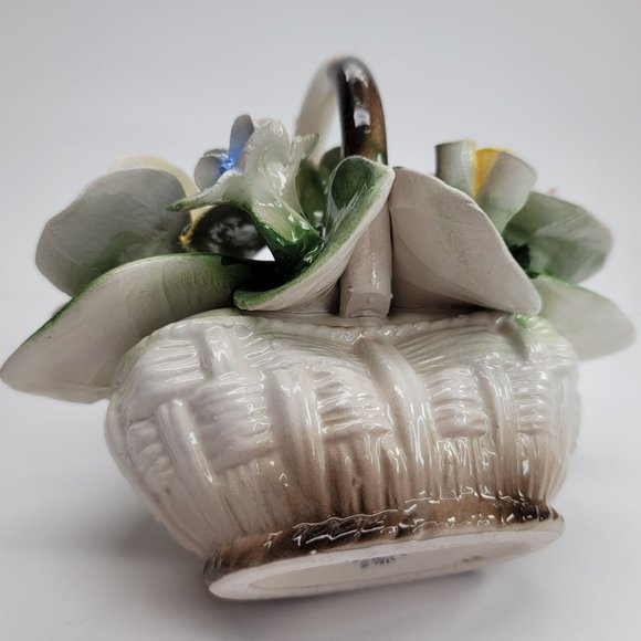 Italian Nuova Capodimonte Porcelain Flower Basket Roses Decor Pd114 - Picture 8 of 11